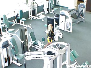 Blonde babe lives a healthy life. She doesn't looks that great without some effort in the gym and knows that relaxation is a part of the training. After working out in the gym she goes with this dude for s well deserved break. He takes off those short pants and give her sexy butt and pussy one hell of a lick